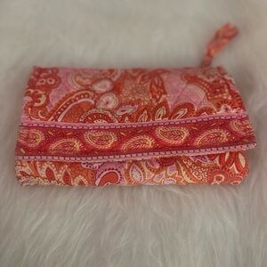 Vibrant Pink and Orange Paisley trifold wallet.